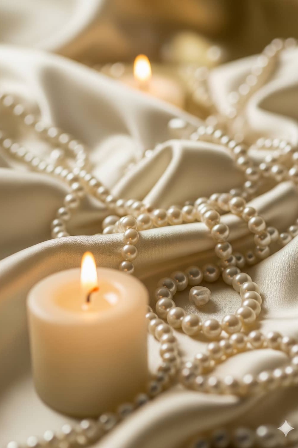 Ivory silk with pearls and candlelight highlights