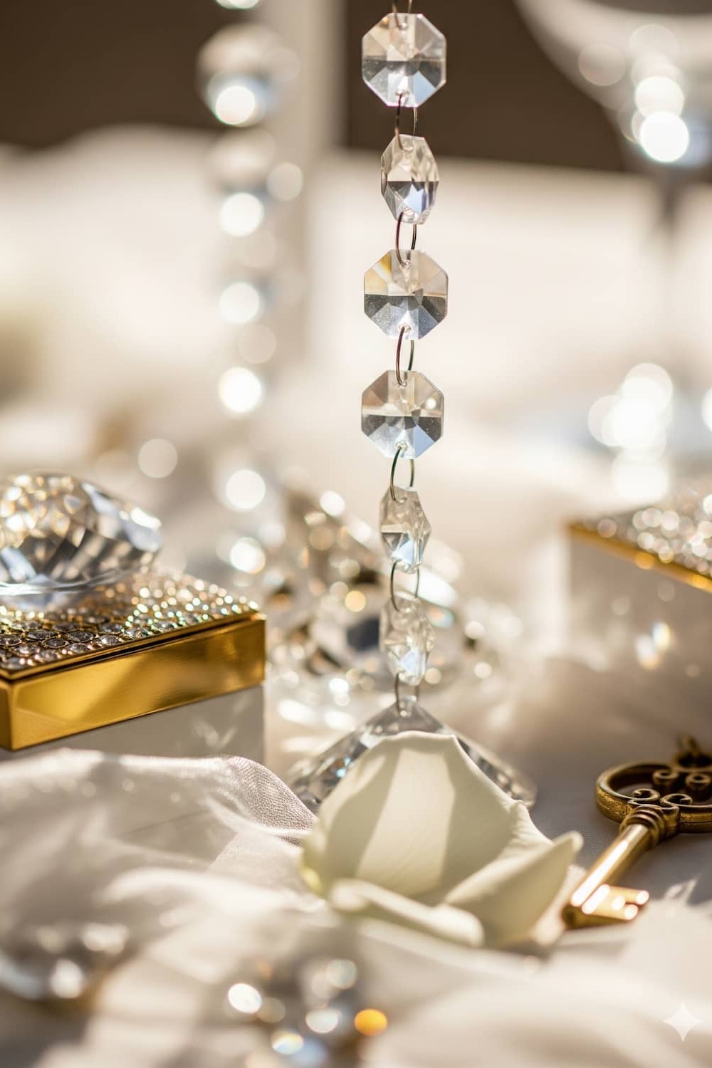 Crystal chandelier glow with refined gold accents