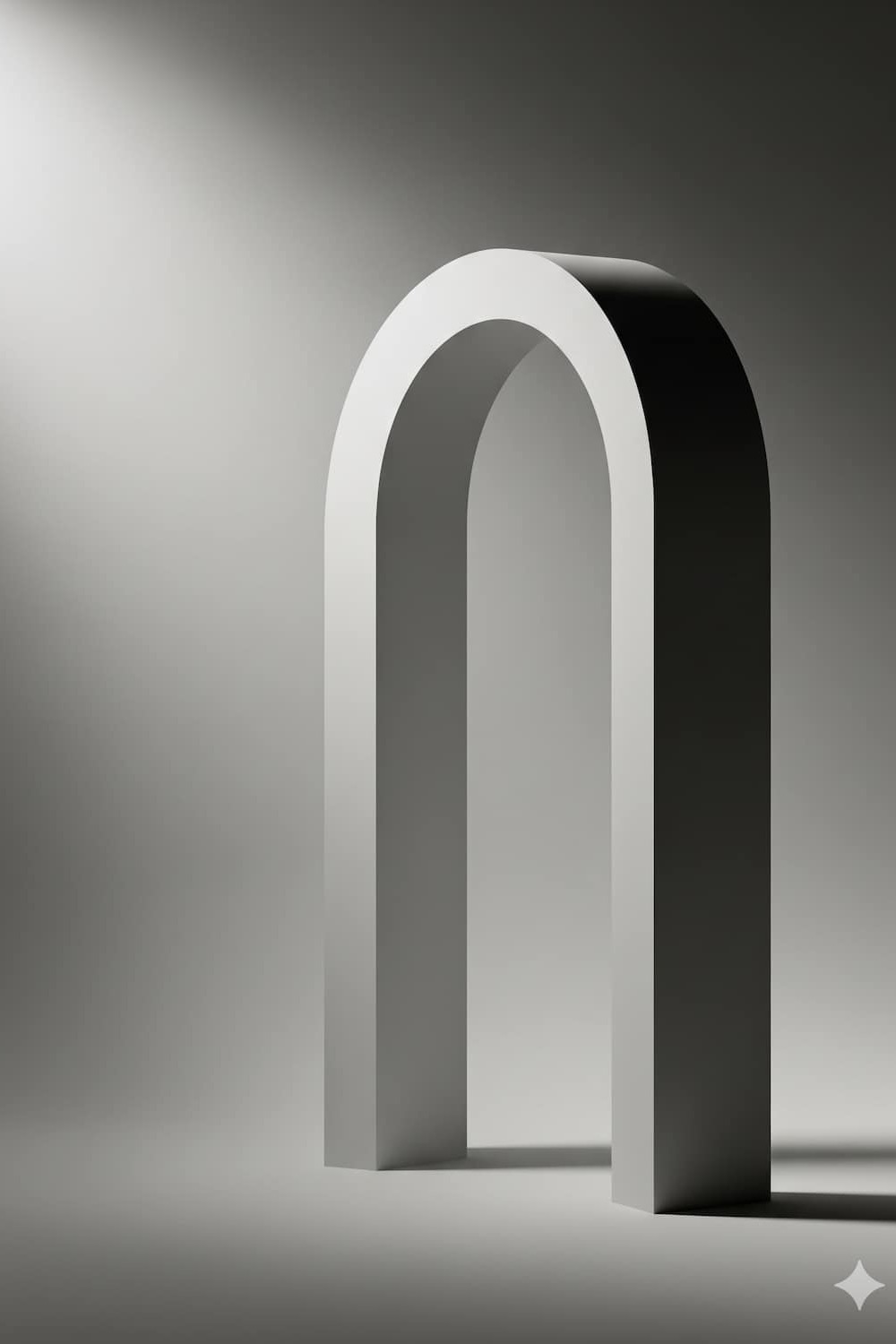 Minimal geometric wedding arch on neutral backdrop