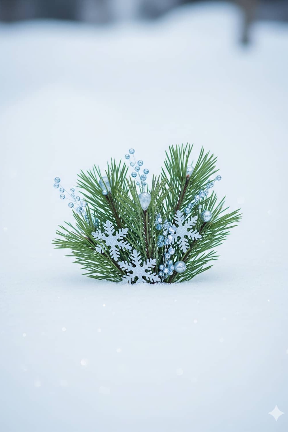 Snowy pine details with silver-blue winter tones