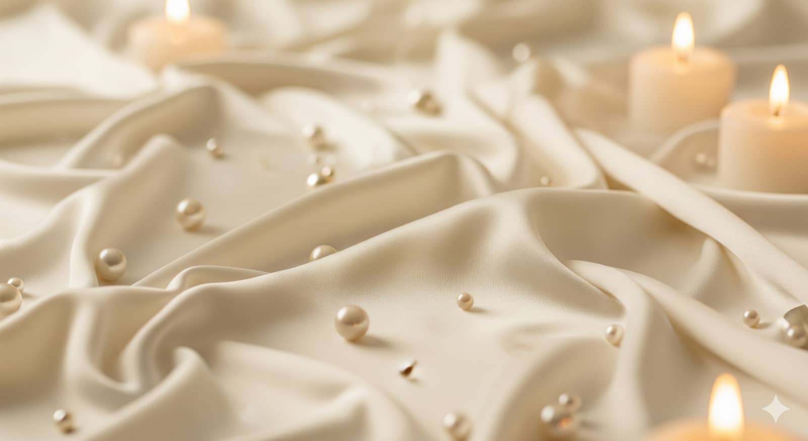 Ivory silk with pearls and candlelight highlights