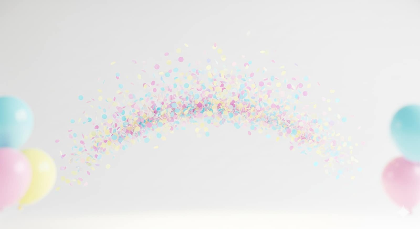 Whimsical pastel confetti and balloons with soft focus