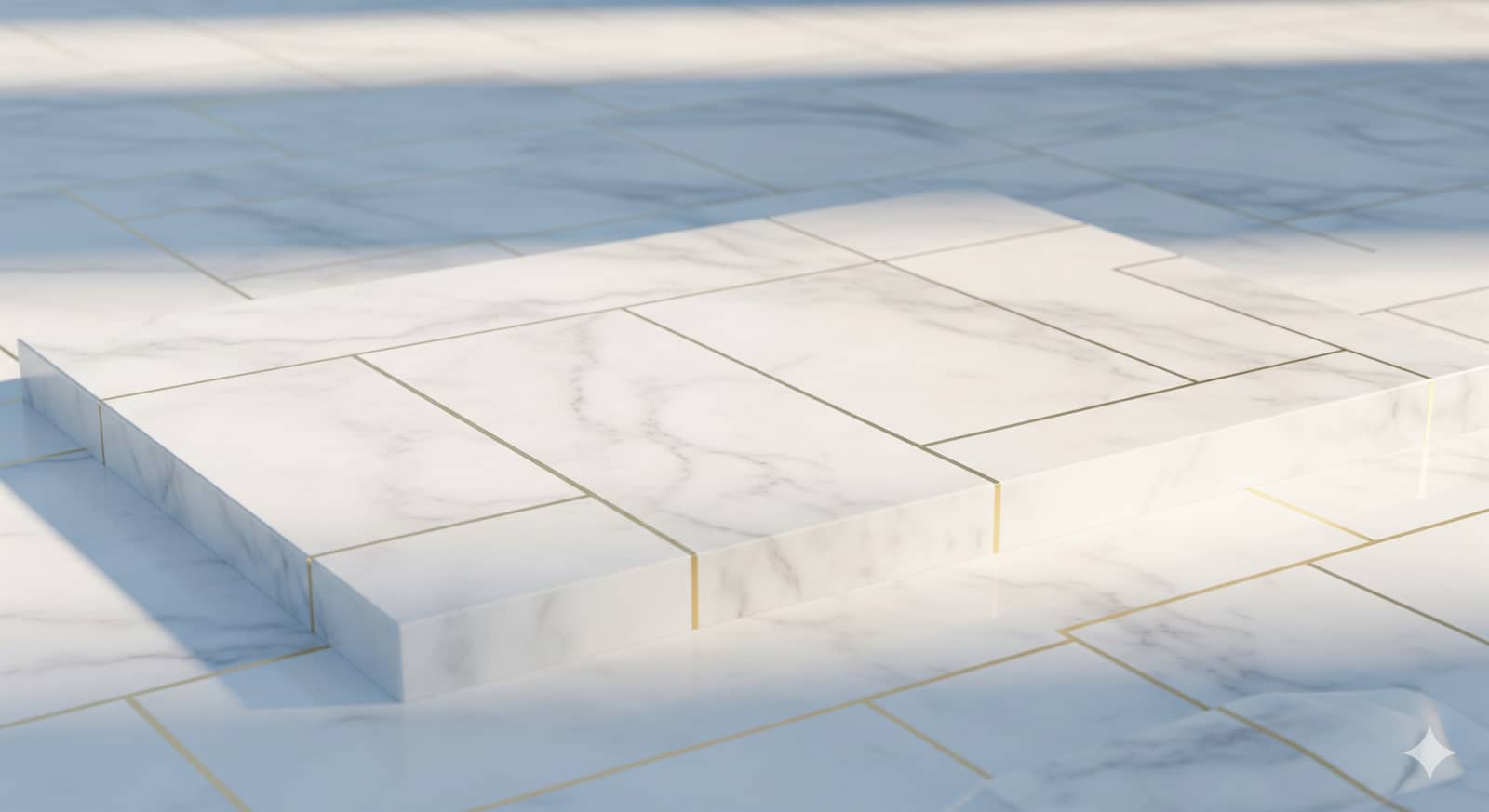 White marble slab with fine gold lines, minimal luxe