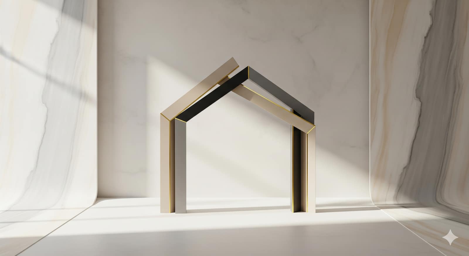 Minimal geometric wedding arch on neutral backdrop