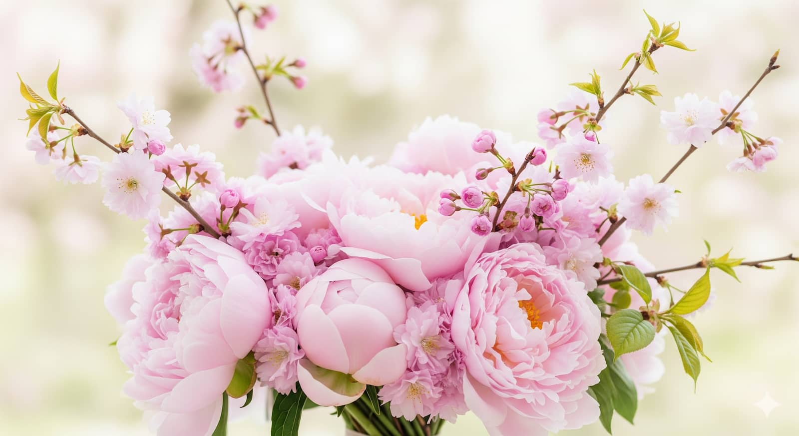 Soft pink blossom bouquet with airy spring light